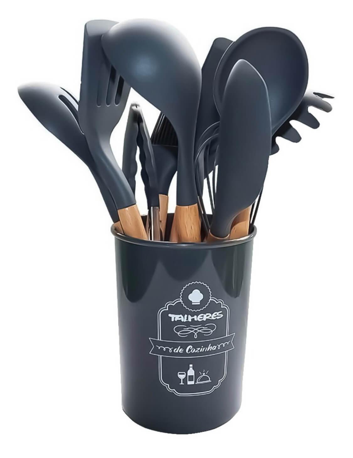 SET UTENSILE DELLA CUSTICA SILICO con manico in legno