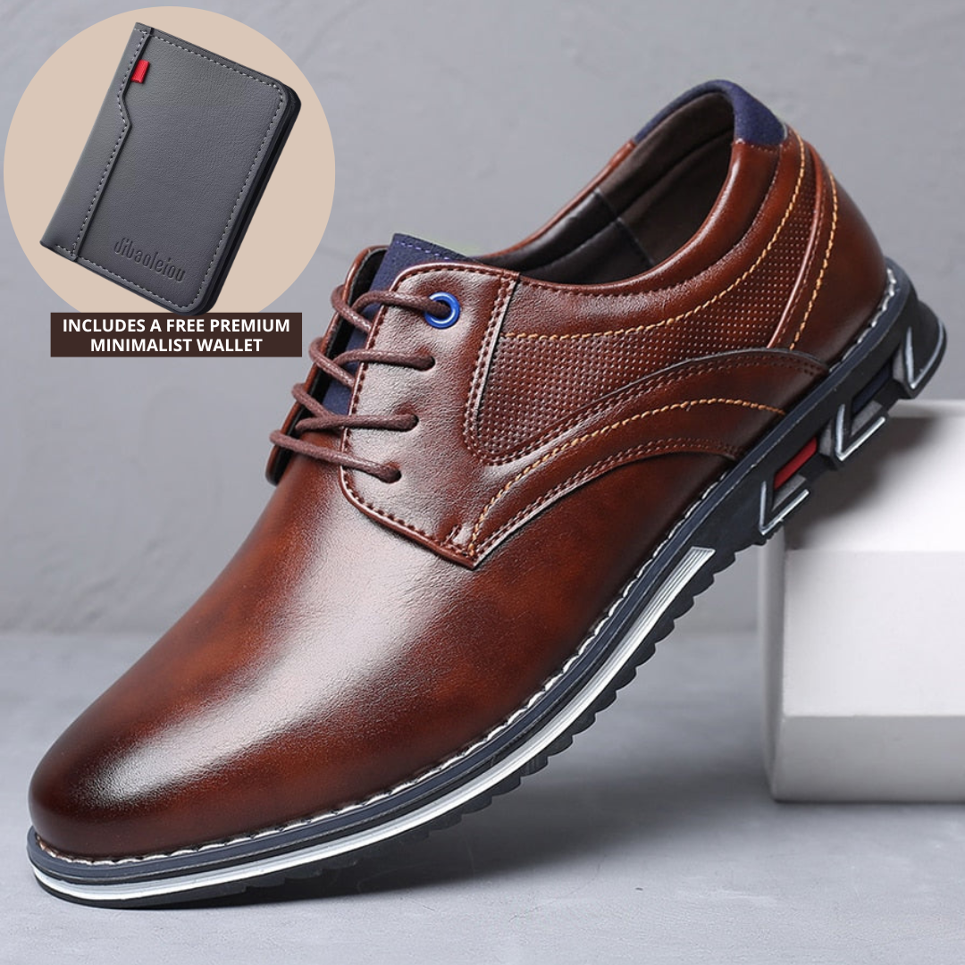 Oxford Lisse Ortopedisk Dress Shoe | Inkluderer en gratis Premium Minimalistisk lommebok