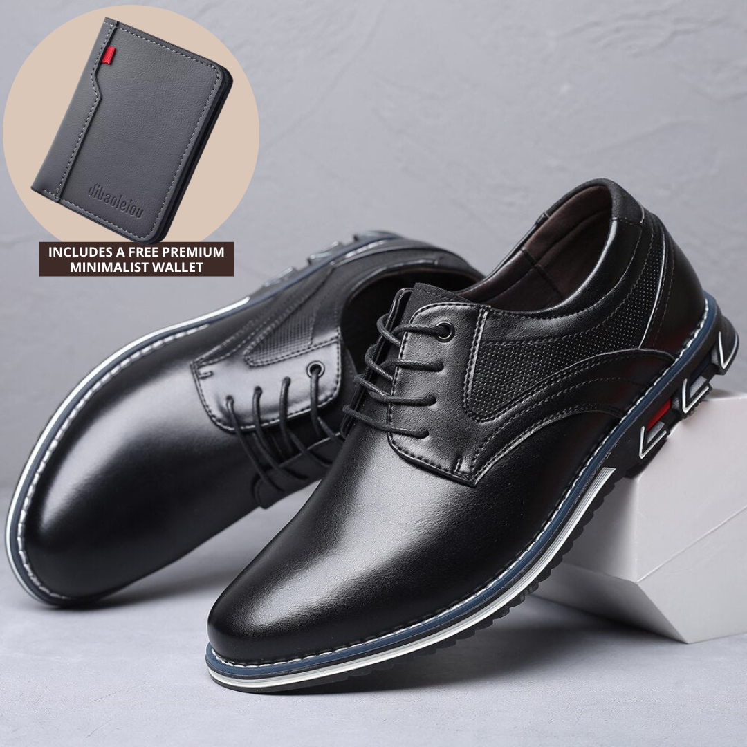 Oxford Lisse Ortopedisk Dress Shoe | Inkluderer en gratis Premium Minimalistisk lommebok