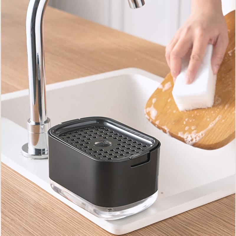 Dispensador de detergente y soporte de esponja para fregadero