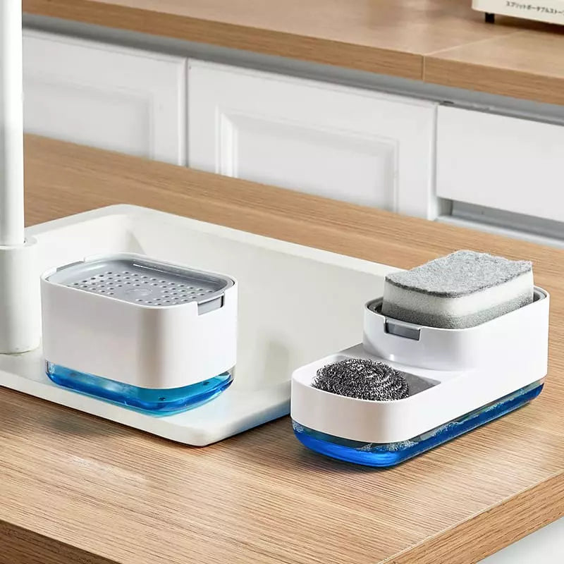 Dispensador de detergente y soporte de esponja para fregadero
