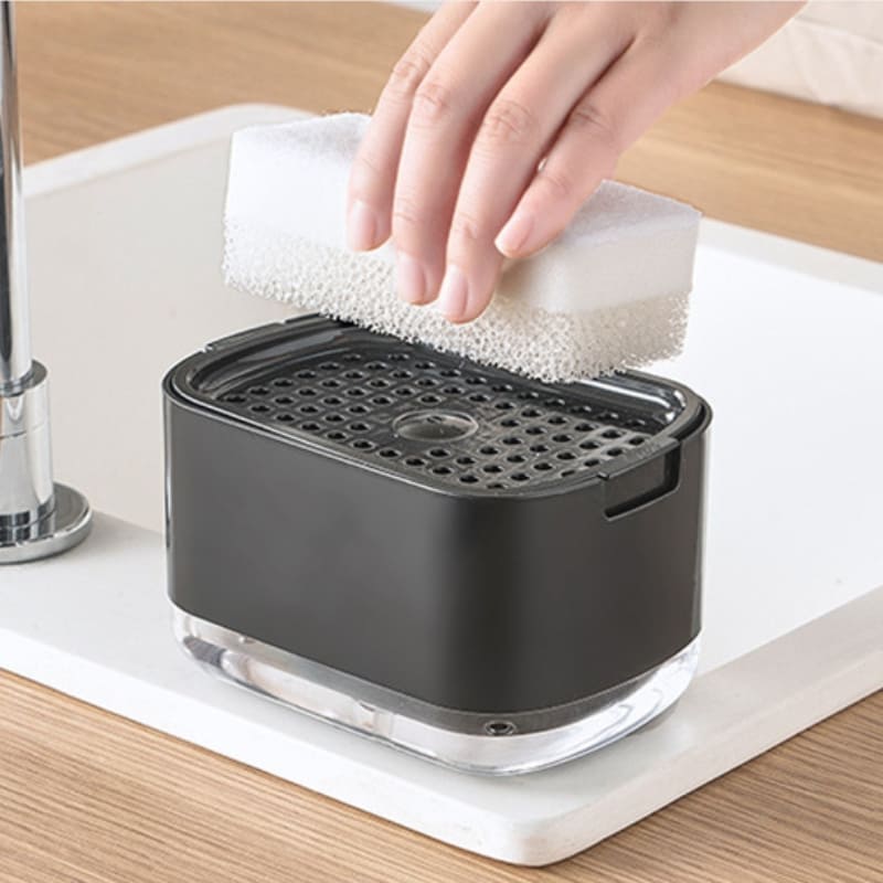 Dispensador de detergente y soporte de esponja para fregadero