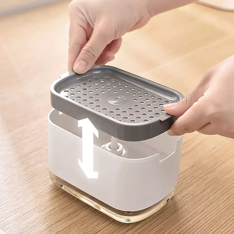 Dispensador de detergente y soporte de esponja para fregadero