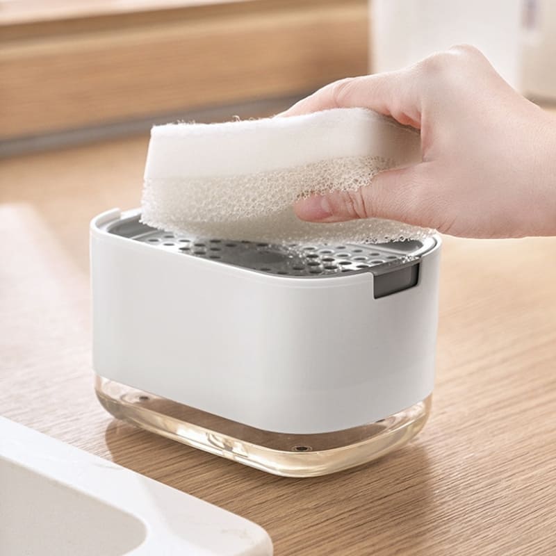 Dispensador de detergente y soporte de esponja para fregadero