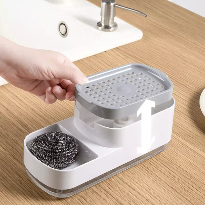 Dispensador de detergente y soporte de esponja para fregadero