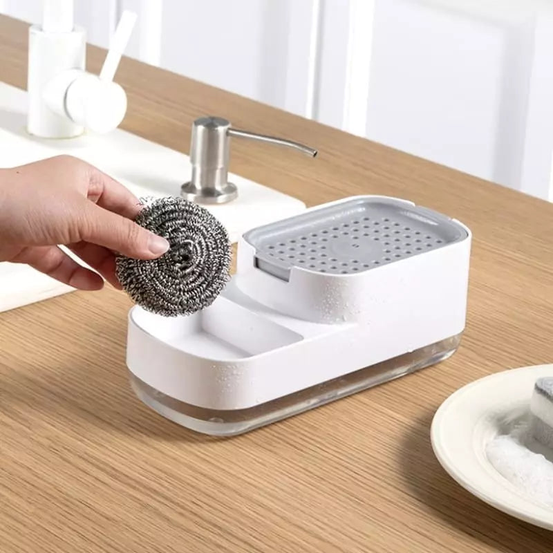 Dispensador de detergente y soporte de esponja para fregadero