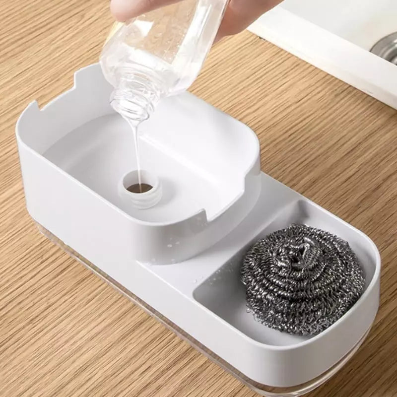 Dispensador de detergente y soporte de esponja para fregadero