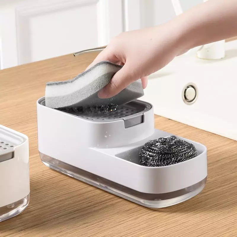Dispensador de detergente y soporte de esponja para fregadero