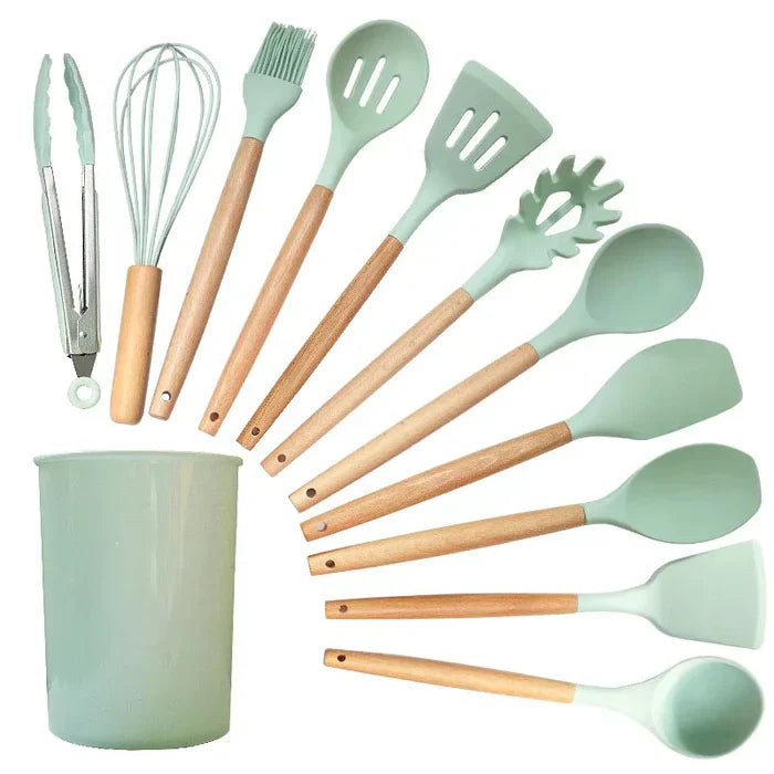 SET UTENSILE DELLA CUSTICA SILICO con manico in legno